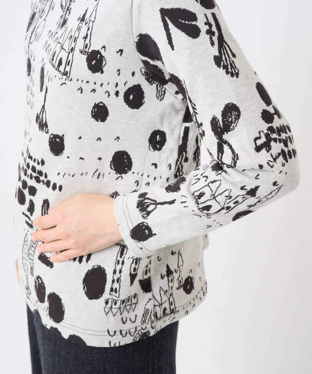 NHKAE12210 GIANNI LO GIUDICE(小さいサイズ)(メゾン ドゥ サンク) [日本製]幾何柄両面選針カットソー ライトグレー