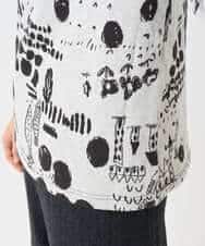 NHKAE12210 GIANNI LO GIUDICE(小さいサイズ)(メゾン ドゥ サンク) [日本製]幾何柄両面選針カットソー ライトグレー