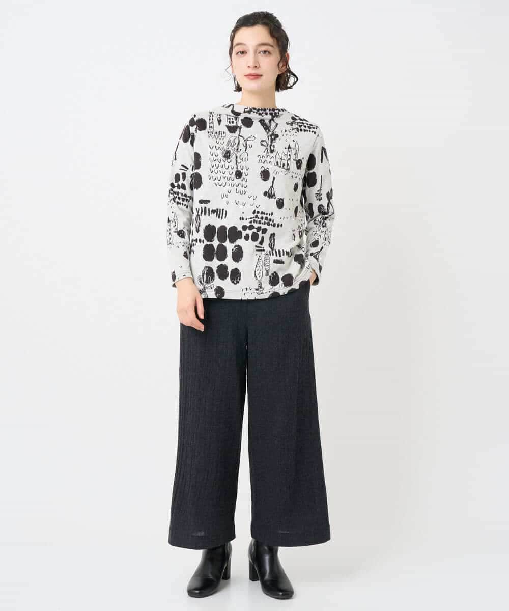 NHKAE12210 GIANNI LO GIUDICE(小さいサイズ)(メゾン ドゥ サンク) [日本製]幾何柄両面選針カットソー ライトグレー