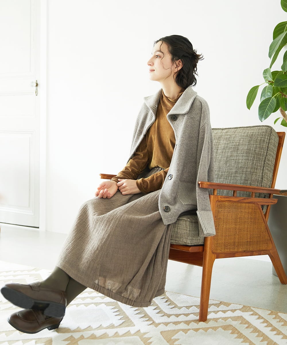 NHKAE40180 GIANNI LO GIUDICE(小さいサイズ)(メゾン ドゥ サンク) [日本製]タマムシパイルフロッキーカットソー ブラウン