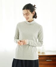 NHKAF41180 GIANNI LO GIUDICE(小さいサイズ)(メゾン ドゥ サンク) [日本製]ラグウォームボーダーカットソー ライトグレー