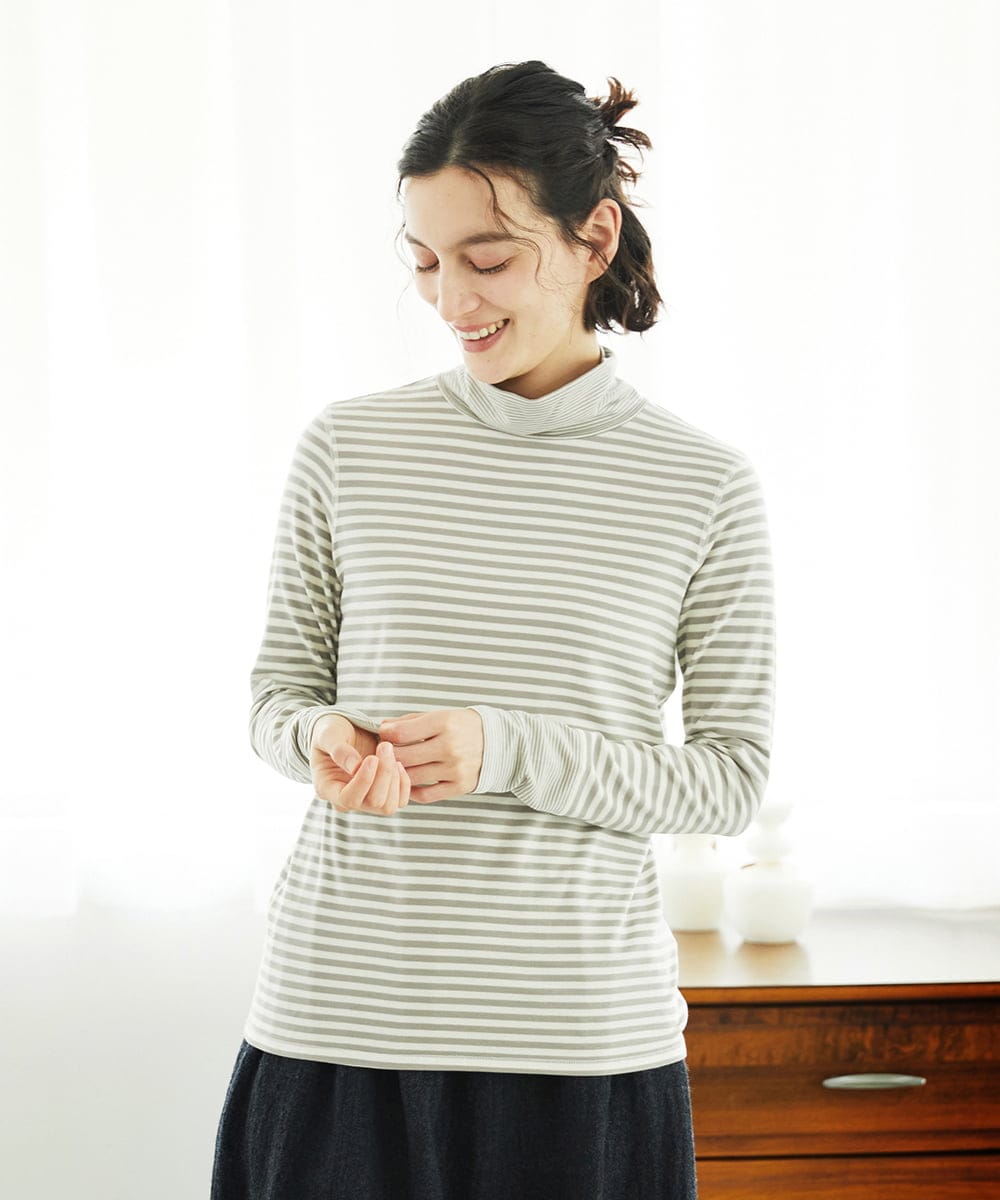 NHKAF41180 GIANNI LO GIUDICE(小さいサイズ)(メゾン ドゥ サンク) [日本製]ラグウォームボーダーカットソー ライトグレー