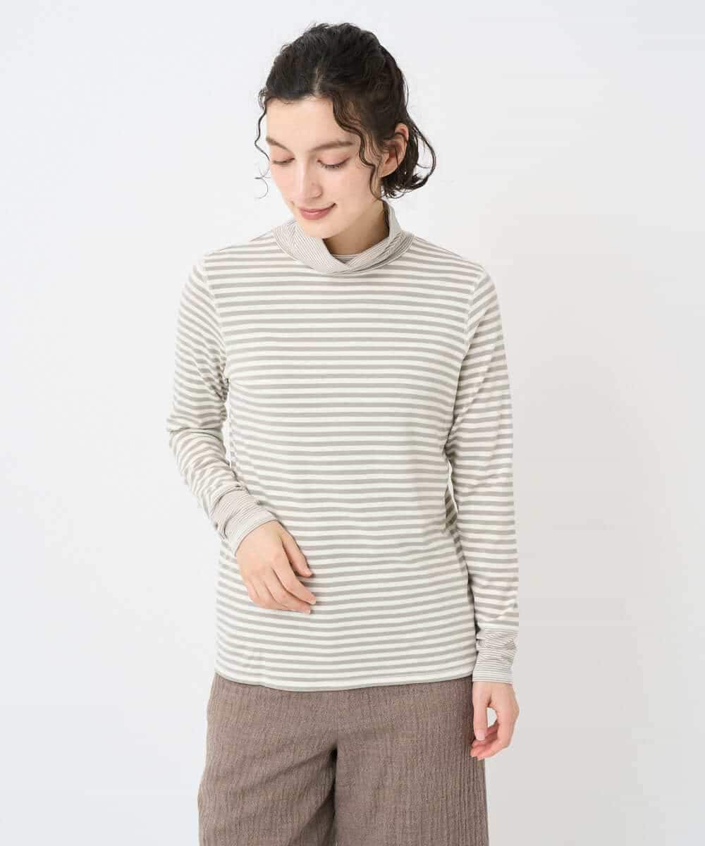 NHKAF41180 GIANNI LO GIUDICE(小さいサイズ)(メゾン ドゥ サンク) [日本製]ラグウォームボーダーカットソー ライトグレー