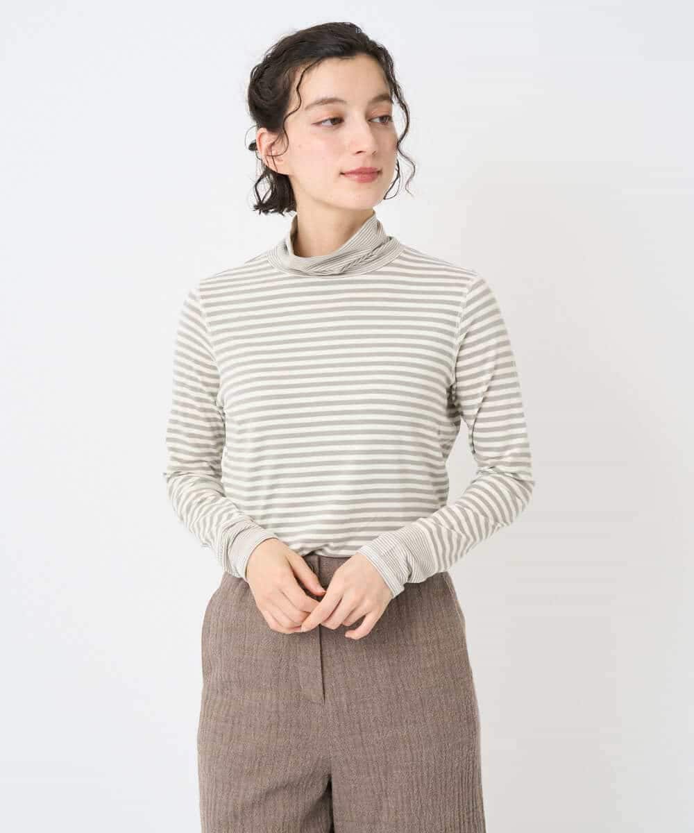 NHKAF41180 GIANNI LO GIUDICE(小さいサイズ)(メゾン ドゥ サンク) [日本製]ラグウォームボーダーカットソー ライトグレー