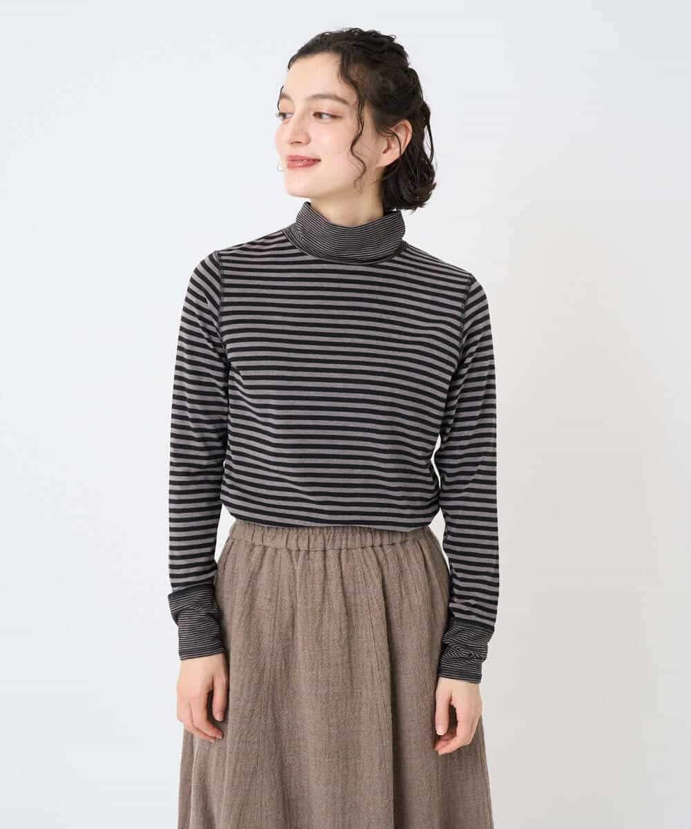 NHKAF41180 GIANNI LO GIUDICE(小さいサイズ)(メゾン ドゥ サンク) [日本製]ラグウォームボーダーカットソー ライトグレー