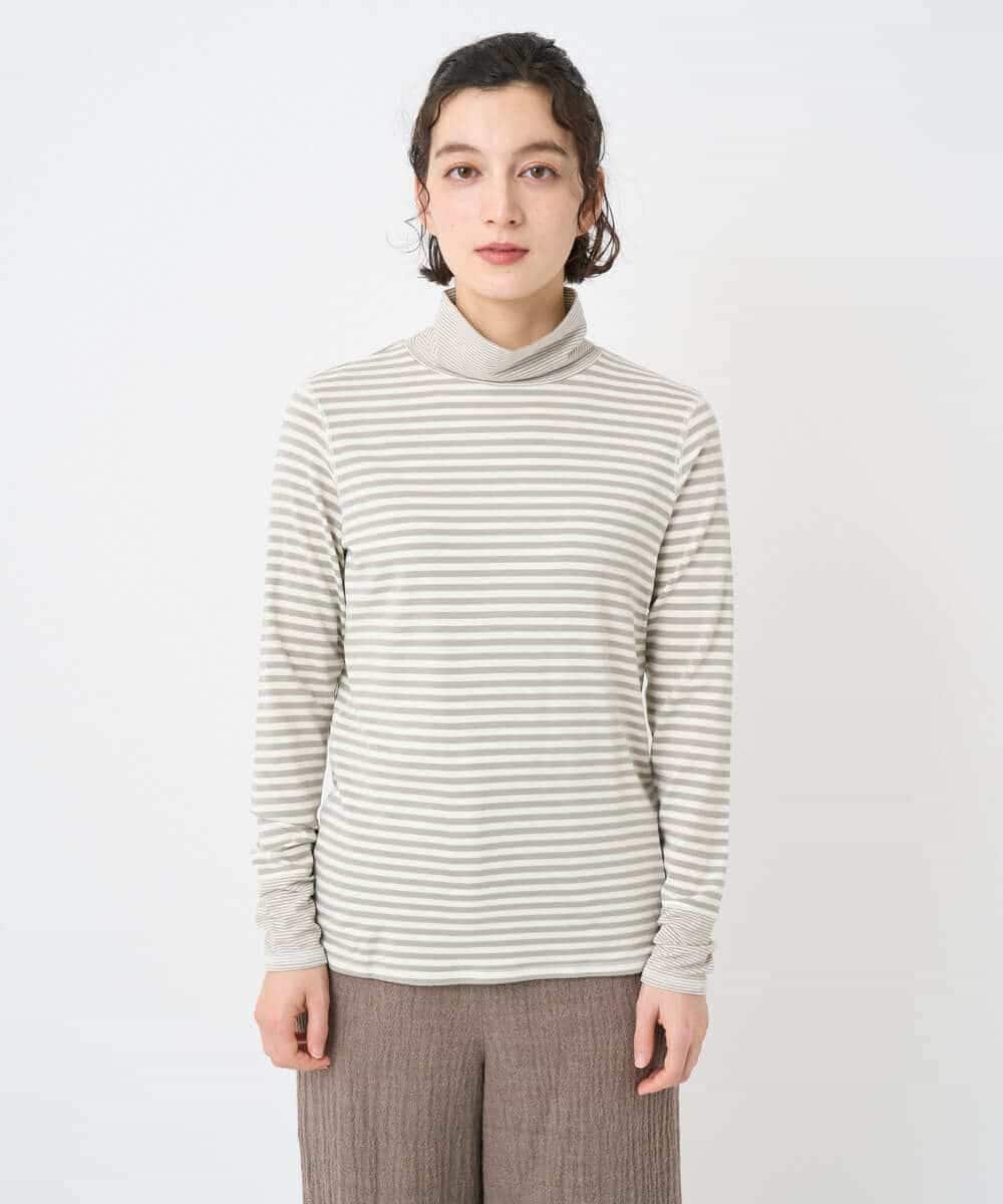 NHKAF41180 GIANNI LO GIUDICE(小さいサイズ)(メゾン ドゥ サンク) [日本製]ラグウォームボーダーカットソー ライトグレー