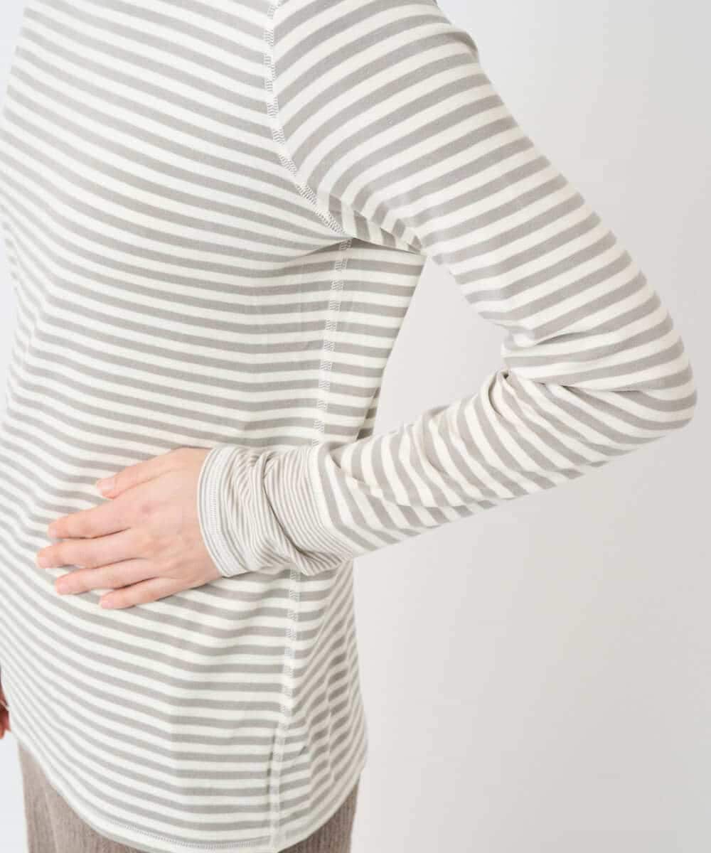 NHKAF41180 GIANNI LO GIUDICE(小さいサイズ)(メゾン ドゥ サンク) [日本製]ラグウォームボーダーカットソー ライトグレー