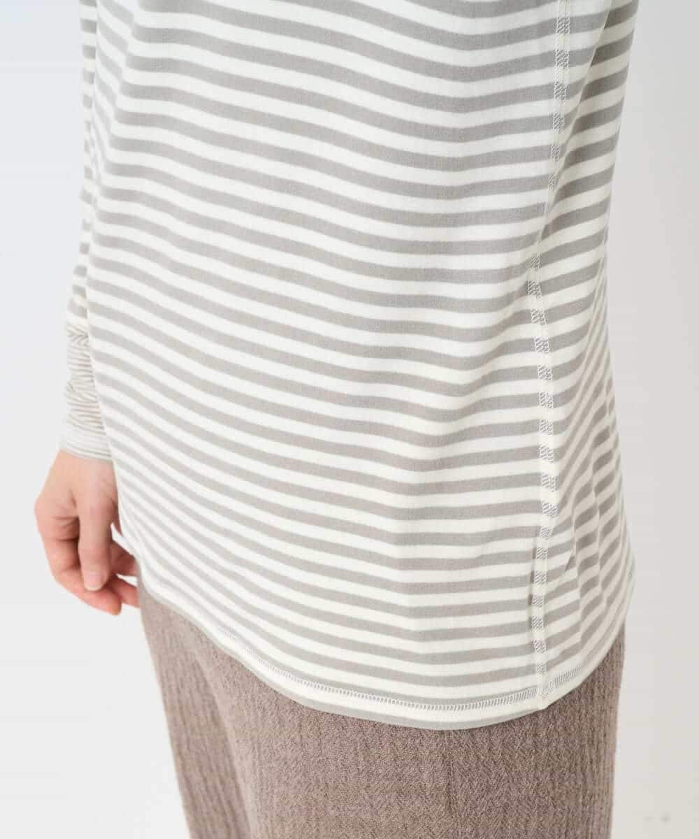 NHKAF41180 GIANNI LO GIUDICE(小さいサイズ)(メゾン ドゥ サンク) [日本製]ラグウォームボーダーカットソー ライトグレー