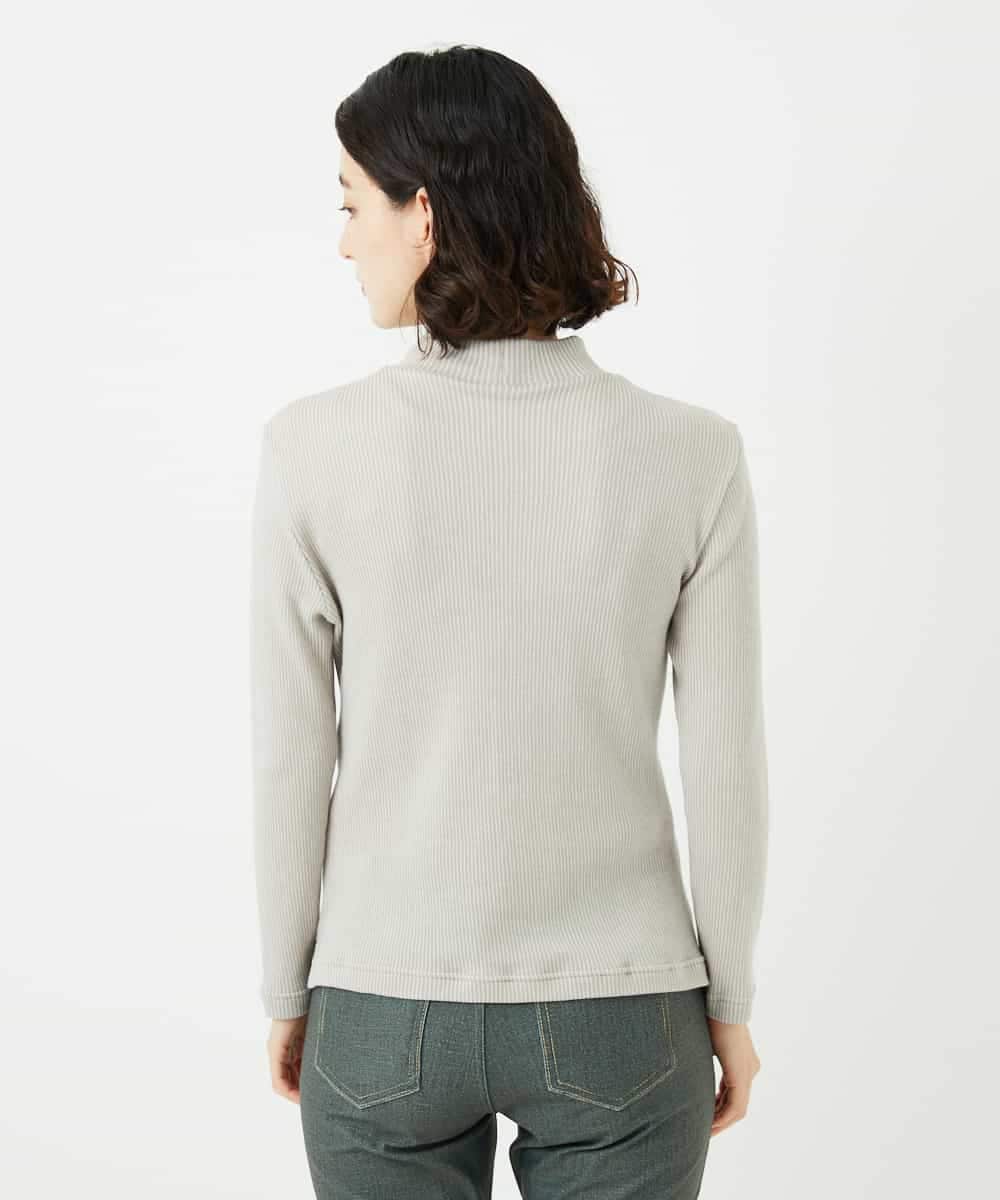 NHKAF86090 GIANNI LO GIUDICE(小さいサイズ)(メゾン ドゥ サンク) エアーコットンストライプ柄ハイネックカットソー ライトグレー×アイボリー