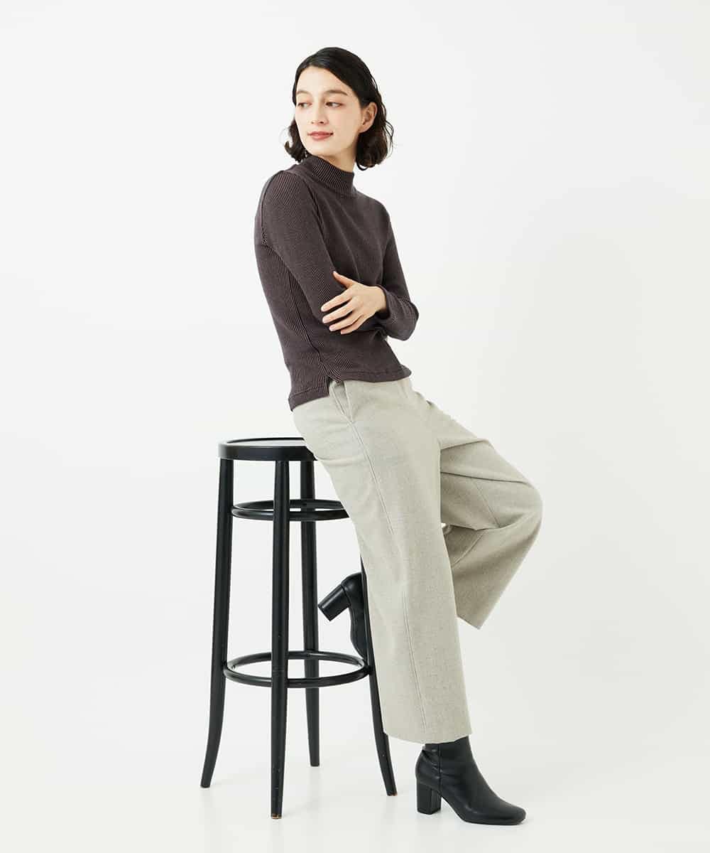 NHKAF86090 GIANNI LO GIUDICE(小さいサイズ)(メゾン ドゥ サンク) エアーコットンストライプ柄ハイネックカットソー ライトグレー×アイボリー