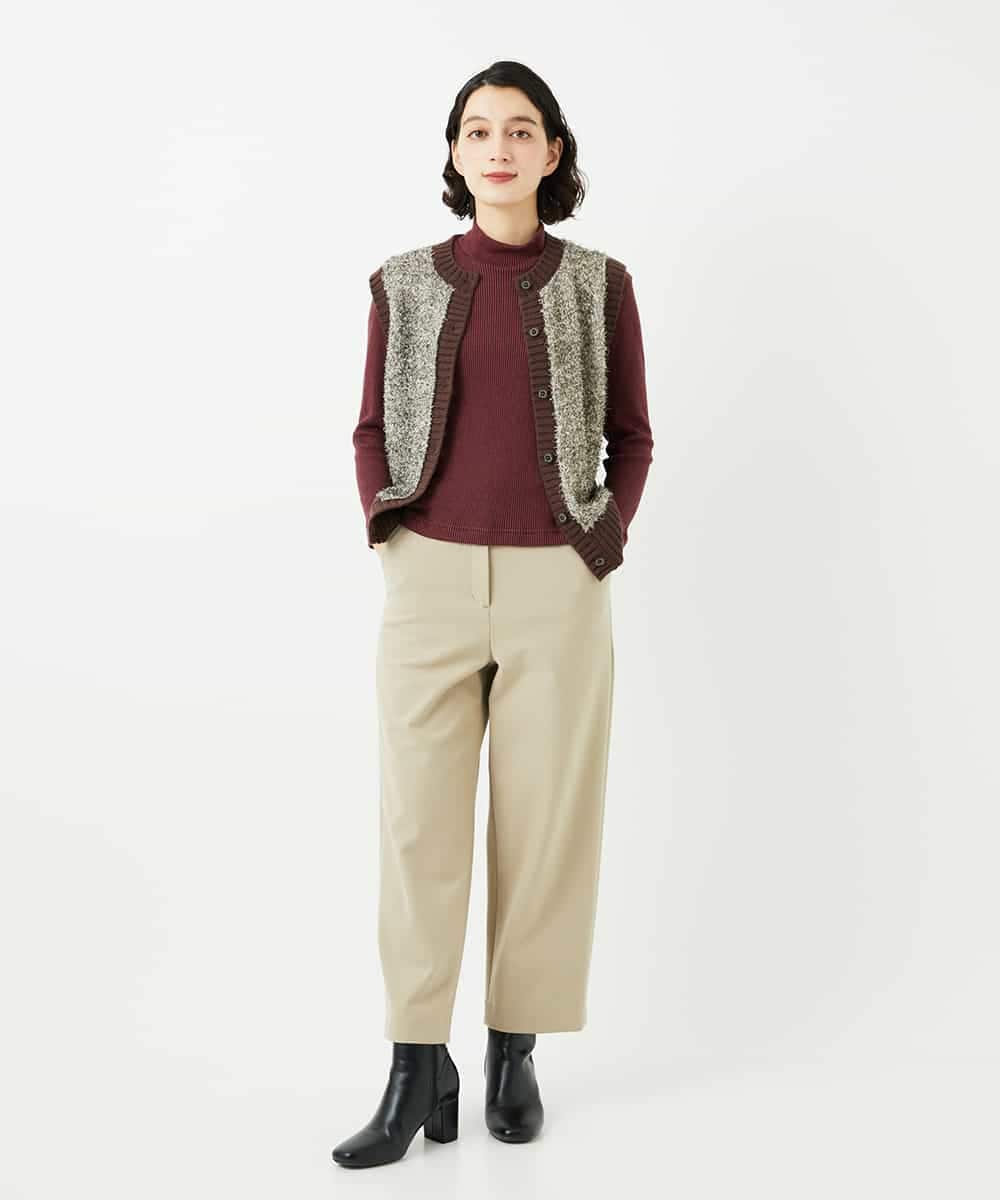 NHKAF86090 GIANNI LO GIUDICE(小さいサイズ)(メゾン ドゥ サンク) エアーコットンストライプ柄ハイネックカットソー ライトグレー×アイボリー