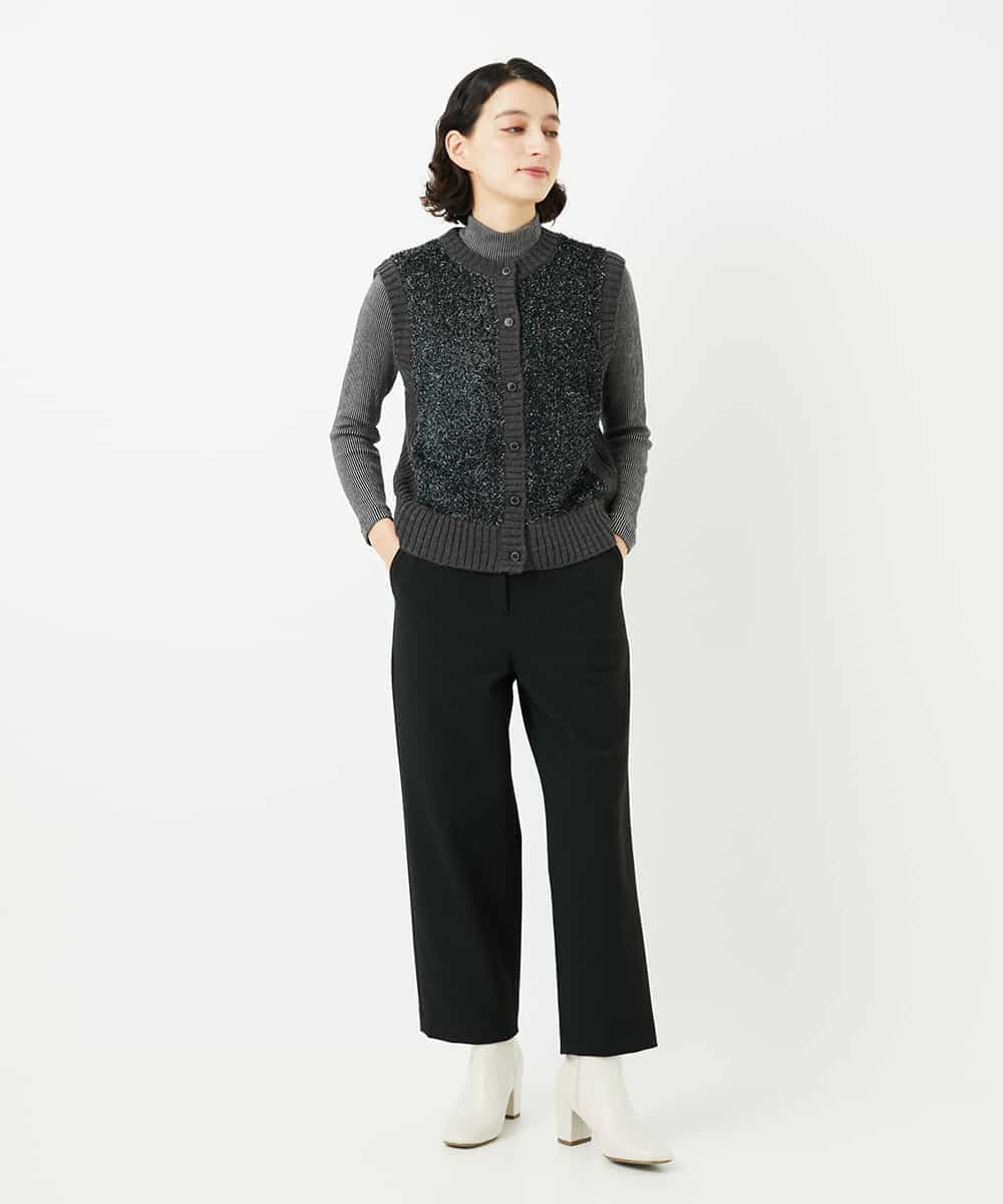 NHKAF86090 GIANNI LO GIUDICE(小さいサイズ)(メゾン ドゥ サンク) エアーコットンストライプ柄ハイネックカットソー ライトグレー×アイボリー