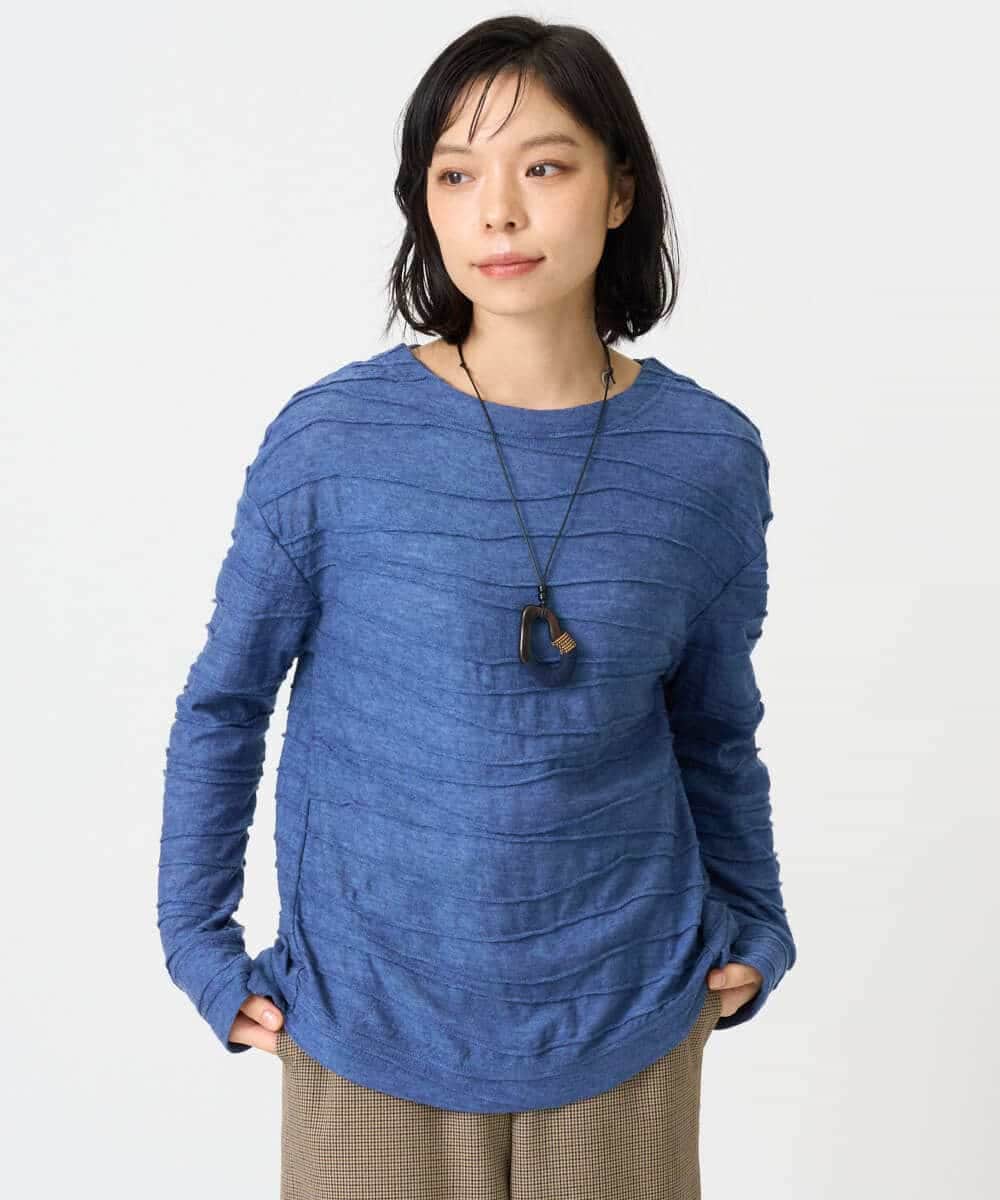 NHKAH41210 GIANNI LO GIUDICE(小さいサイズ)(メゾン ドゥ サンク) [日本製]リップルジャガードプルオーバー ライトブルー