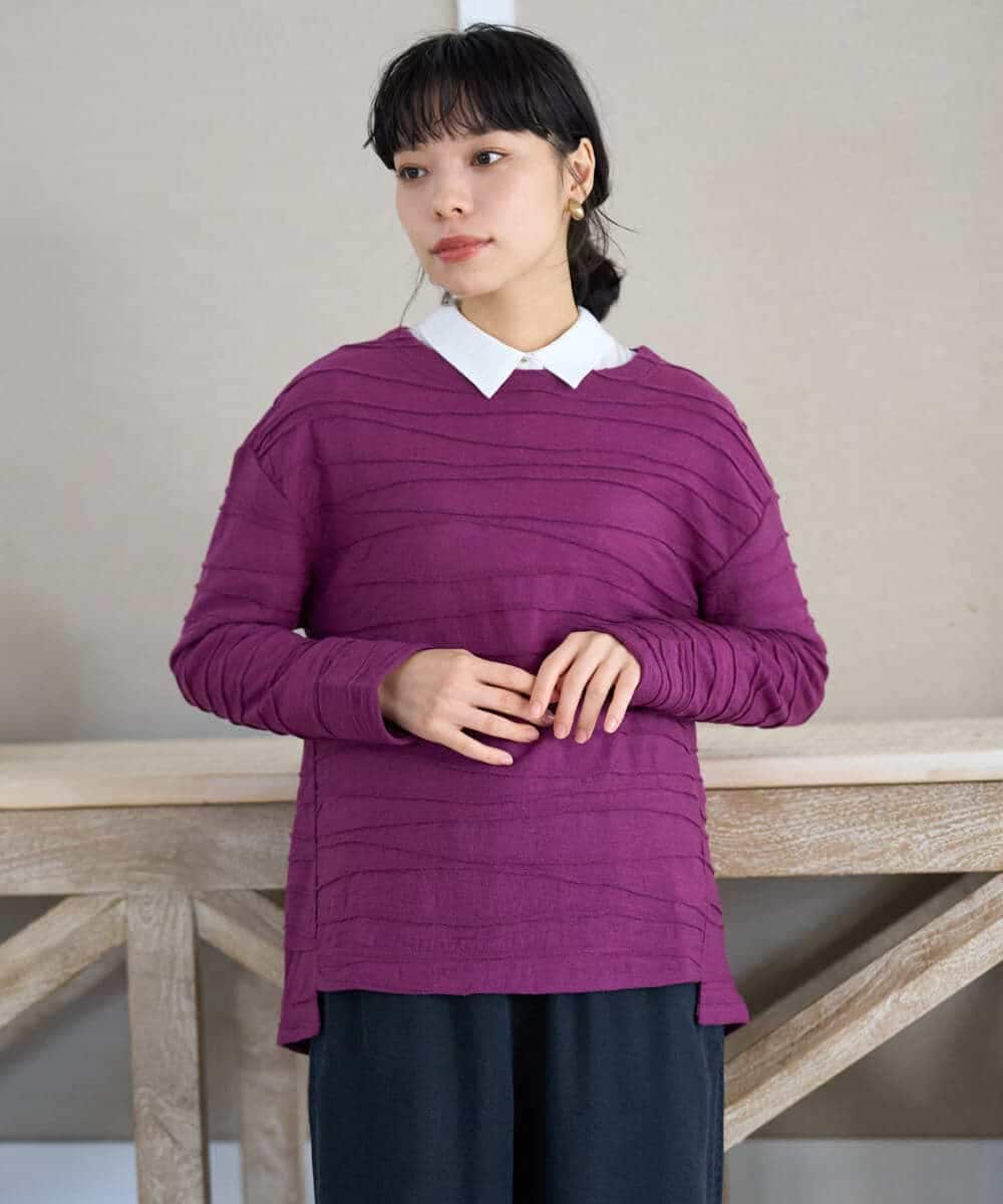 NHKAH41210 GIANNI LO GIUDICE(小さいサイズ)(メゾン ドゥ サンク) [日本製]リップルジャガードプルオーバー ライトブルー
