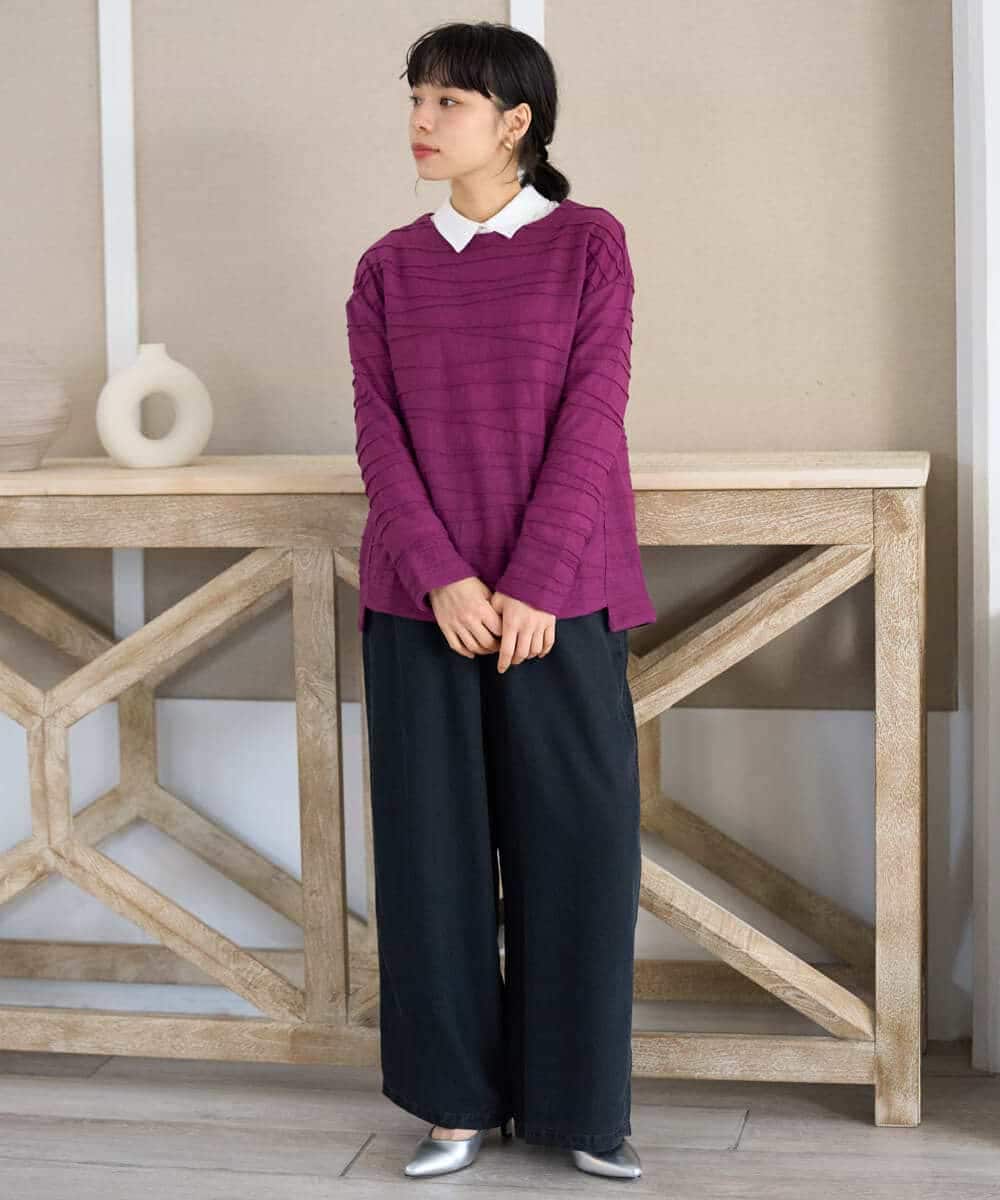 NHKAH41210 GIANNI LO GIUDICE(小さいサイズ)(メゾン ドゥ サンク) [日本製]リップルジャガードプルオーバー ライトブルー