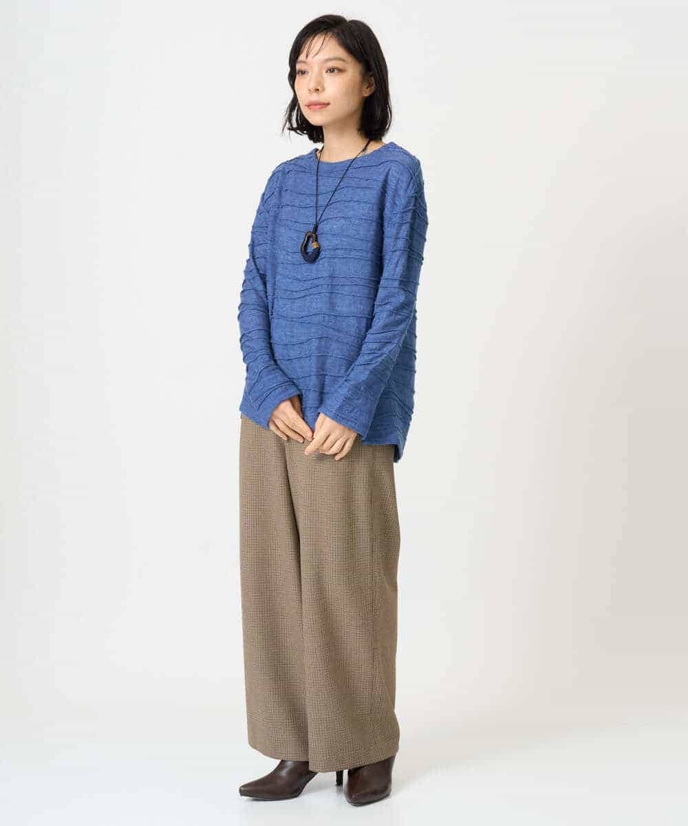 NHKAH41210 GIANNI LO GIUDICE(小さいサイズ)(メゾン ドゥ サンク) [日本製]リップルジャガードプルオーバー ライトブルー