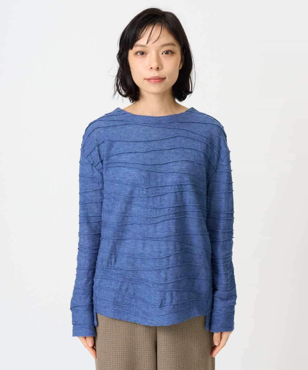 NHKAH41210 GIANNI LO GIUDICE(小さいサイズ)(メゾン ドゥ サンク) [日本製]リップルジャガードプルオーバー ライトブルー