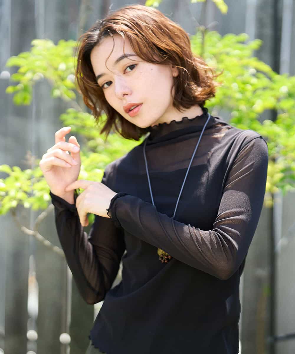 NHKAI80090 GIANNI LO GIUDICE(小さいサイズ)(メゾン ドゥ サンク) ナイロンチュールハイネックカットソー アイボリー