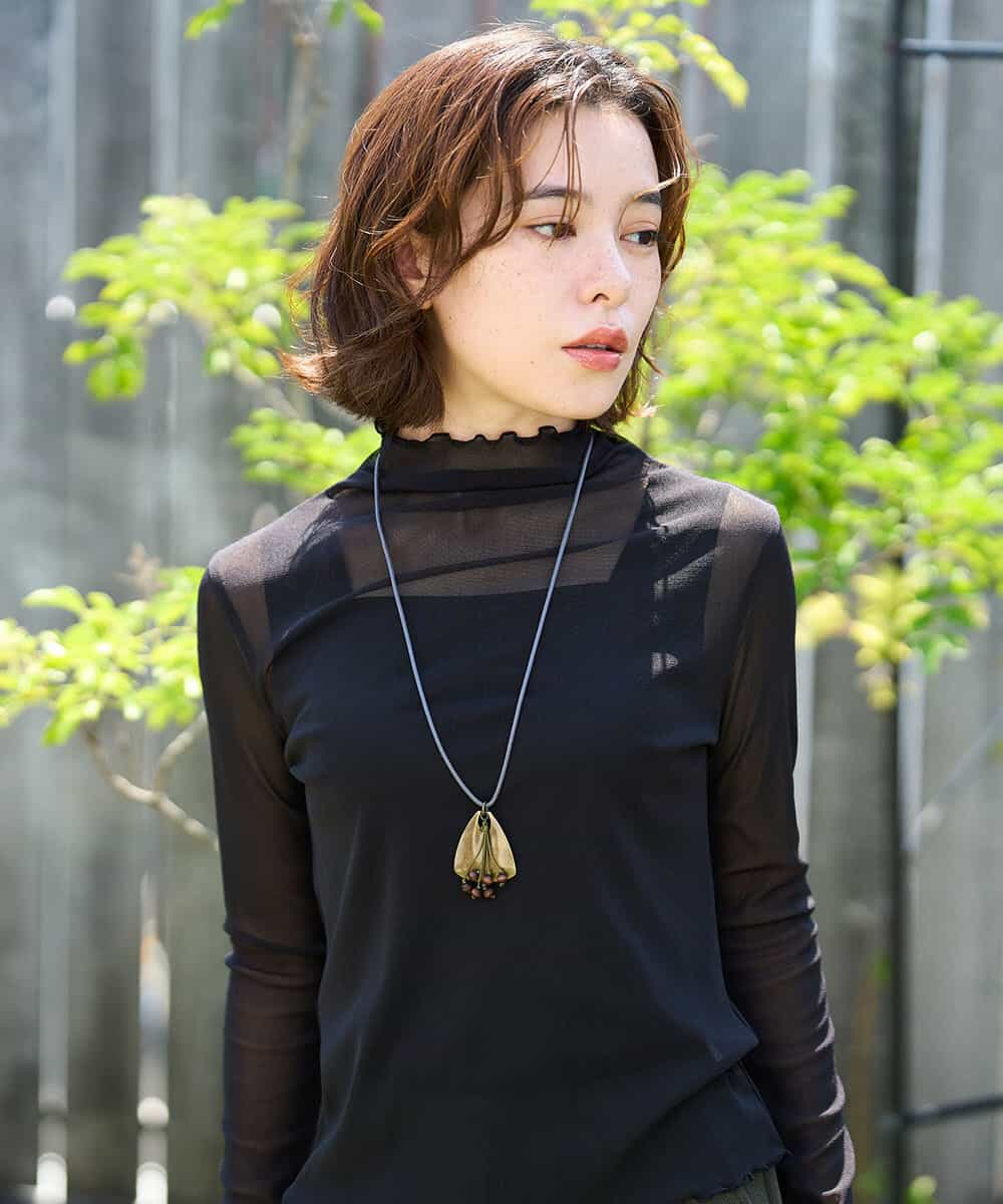 NHKAI80090 GIANNI LO GIUDICE(小さいサイズ)(メゾン ドゥ サンク) ナイロンチュールハイネックカットソー ブラック