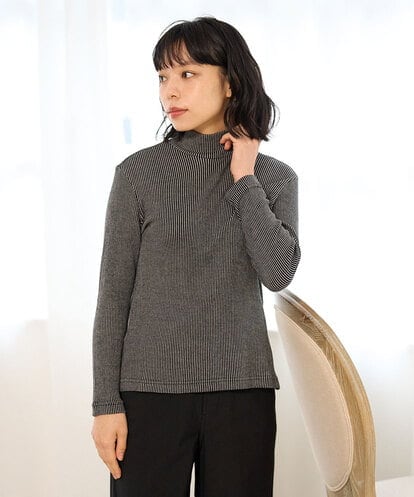NHKAI86090 GIANNI LO GIUDICE(小さいサイズ) エアーコットンストライプ柄ハイネックカットソー