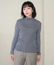 NHKAI87090 GIANNI LO GIUDICE(小さいサイズ)(メゾン ドゥ サンク) エアーコットン幾何ボーダー柄ハイネックカットソー ブラウン