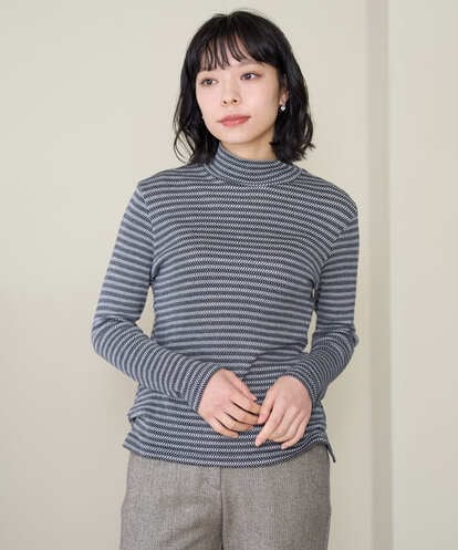 NHKAI87090 GIANNI LO GIUDICE(小さいサイズ) エアーコットン幾何ボーダー柄ハイネックカットソー