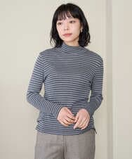 NHKAI87090 GIANNI LO GIUDICE(小さいサイズ)(メゾン ドゥ サンク) エアーコットン幾何ボーダー柄ハイネックカットソー ライトグレー
