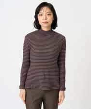 NHKAI87090 GIANNI LO GIUDICE(小さいサイズ)(メゾン ドゥ サンク) エアーコットン幾何ボーダー柄ハイネックカットソー ブラウン