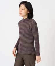 NHKAI87090 GIANNI LO GIUDICE(小さいサイズ)(メゾン ドゥ サンク) エアーコットン幾何ボーダー柄ハイネックカットソー ブラウン