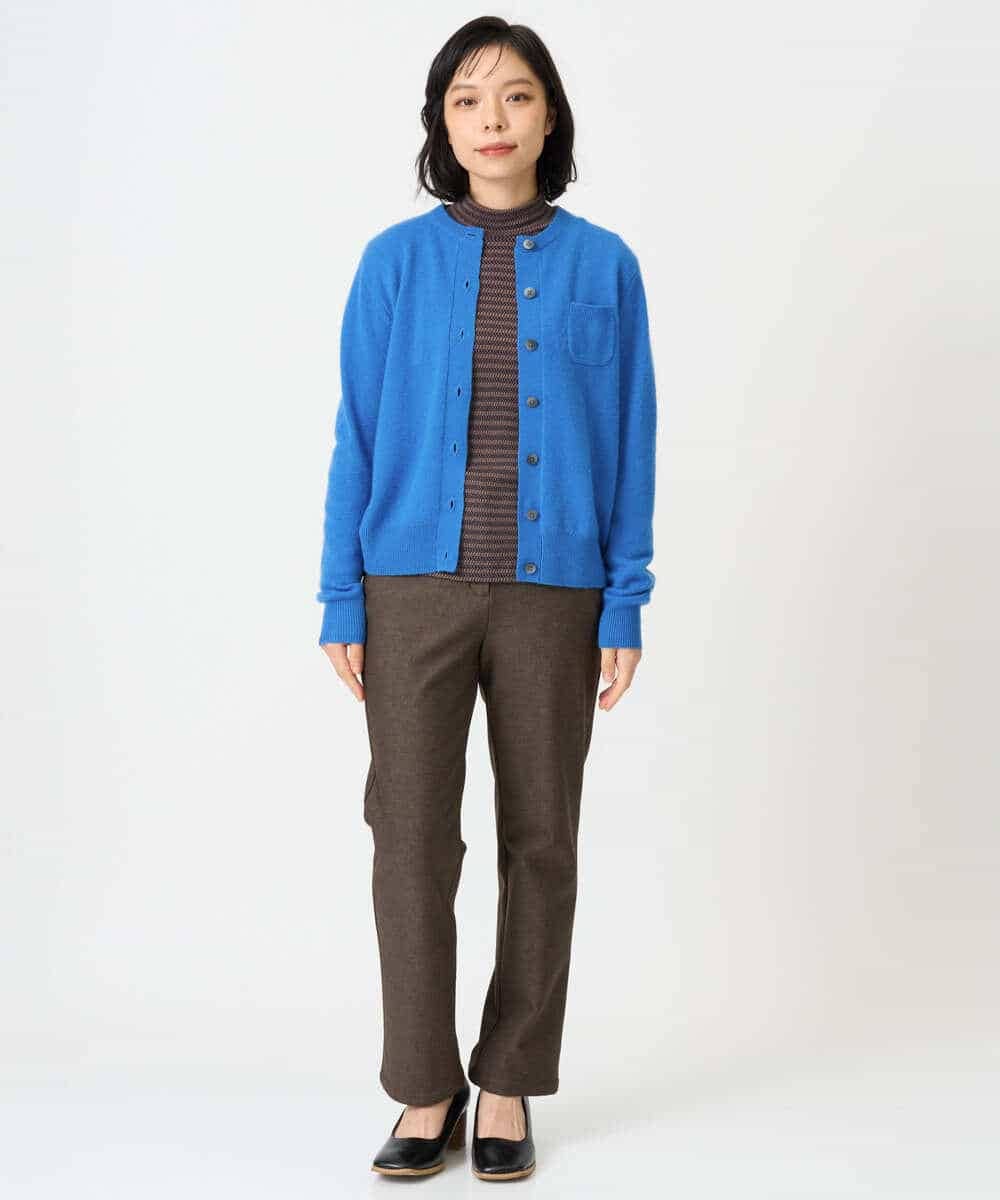 NHKAI87090 GIANNI LO GIUDICE(小さいサイズ)(メゾン ドゥ サンク) エアーコットン幾何ボーダー柄ハイネックカットソー ブラウン