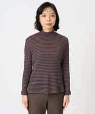 NHKAI87090 GIANNI LO GIUDICE(小さいサイズ)(メゾン ドゥ サンク) エアーコットン幾何ボーダー柄ハイネックカットソー ブラウン
