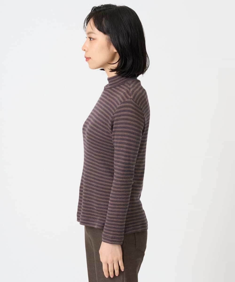 NHKAI87090 GIANNI LO GIUDICE(小さいサイズ)(メゾン ドゥ サンク) エアーコットン幾何ボーダー柄ハイネックカットソー ブラウン
