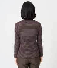 NHKAI87090 GIANNI LO GIUDICE(小さいサイズ)(メゾン ドゥ サンク) エアーコットン幾何ボーダー柄ハイネックカットソー ブラウン