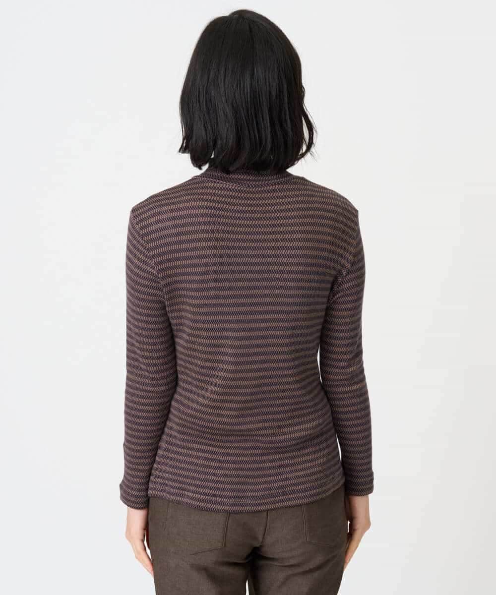 NHKAI87090 GIANNI LO GIUDICE(小さいサイズ)(メゾン ドゥ サンク) エアーコットン幾何ボーダー柄ハイネックカットソー ブラウン