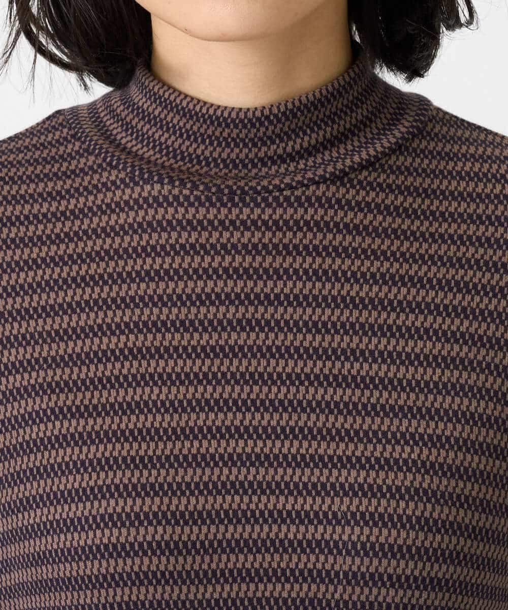 NHKAI87090 GIANNI LO GIUDICE(小さいサイズ)(メゾン ドゥ サンク) エアーコットン幾何ボーダー柄ハイネックカットソー ブラウン