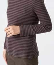 NHKAI87090 GIANNI LO GIUDICE(小さいサイズ)(メゾン ドゥ サンク) エアーコットン幾何ボーダー柄ハイネックカットソー ブラウン