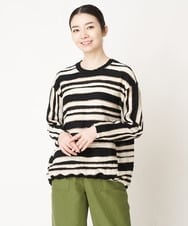 NHKAW11290 GIANNI LO GIUDICE(小さいサイズ)(メゾン ドゥ サンク) [日本製]ウールボーダージャカードカットソー ブラック