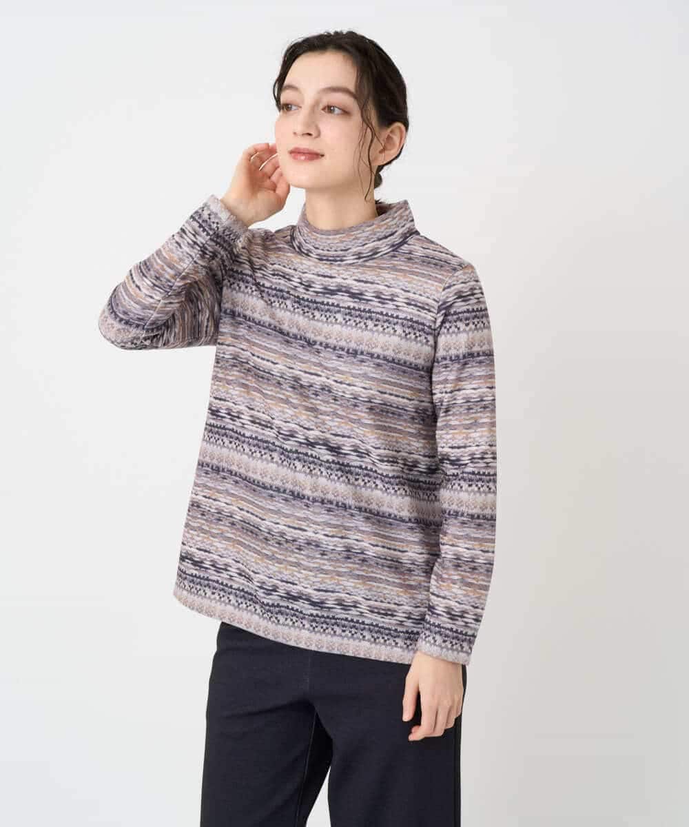 NHKCE51180 GIANNI LO GIUDICE(小さいサイズ)(メゾン ドゥ サンク) [日本製]編地柄プリントカットソー ベージュ