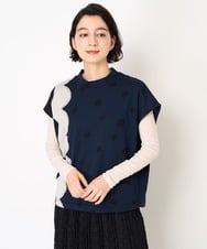 NHKEA30270 GIANNI LO GIUDICE(小さいサイズ)(メゾン ドゥ サンク) [日本製]ウール混ドットジャガードカットソー ネイビー系