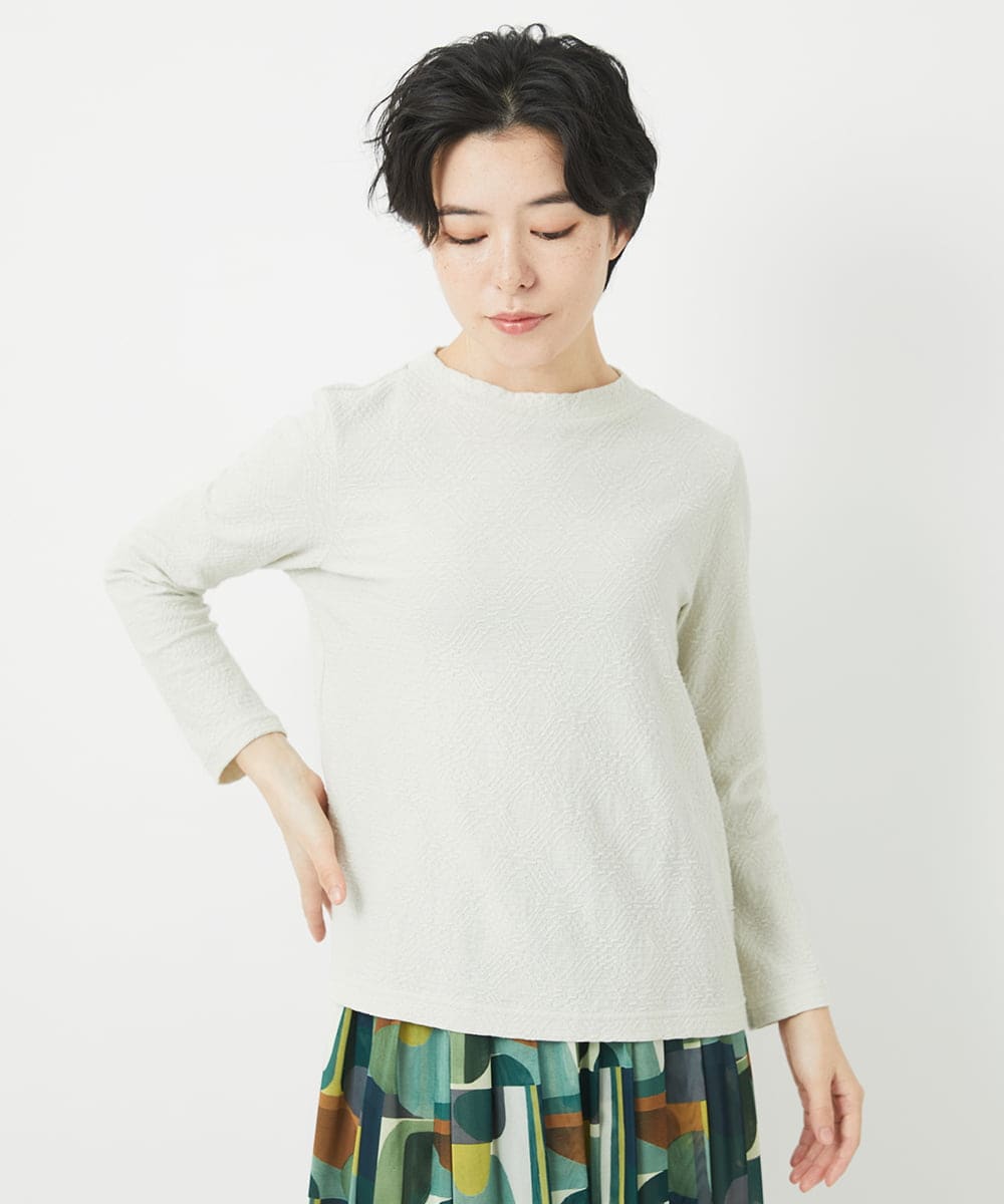 NHKEB53150 GIANNI LO GIUDICE(小さいサイズ)(メゾン ドゥ サンク) [日本製]綿麻バイアスチェックジャガードカットソー グリーン