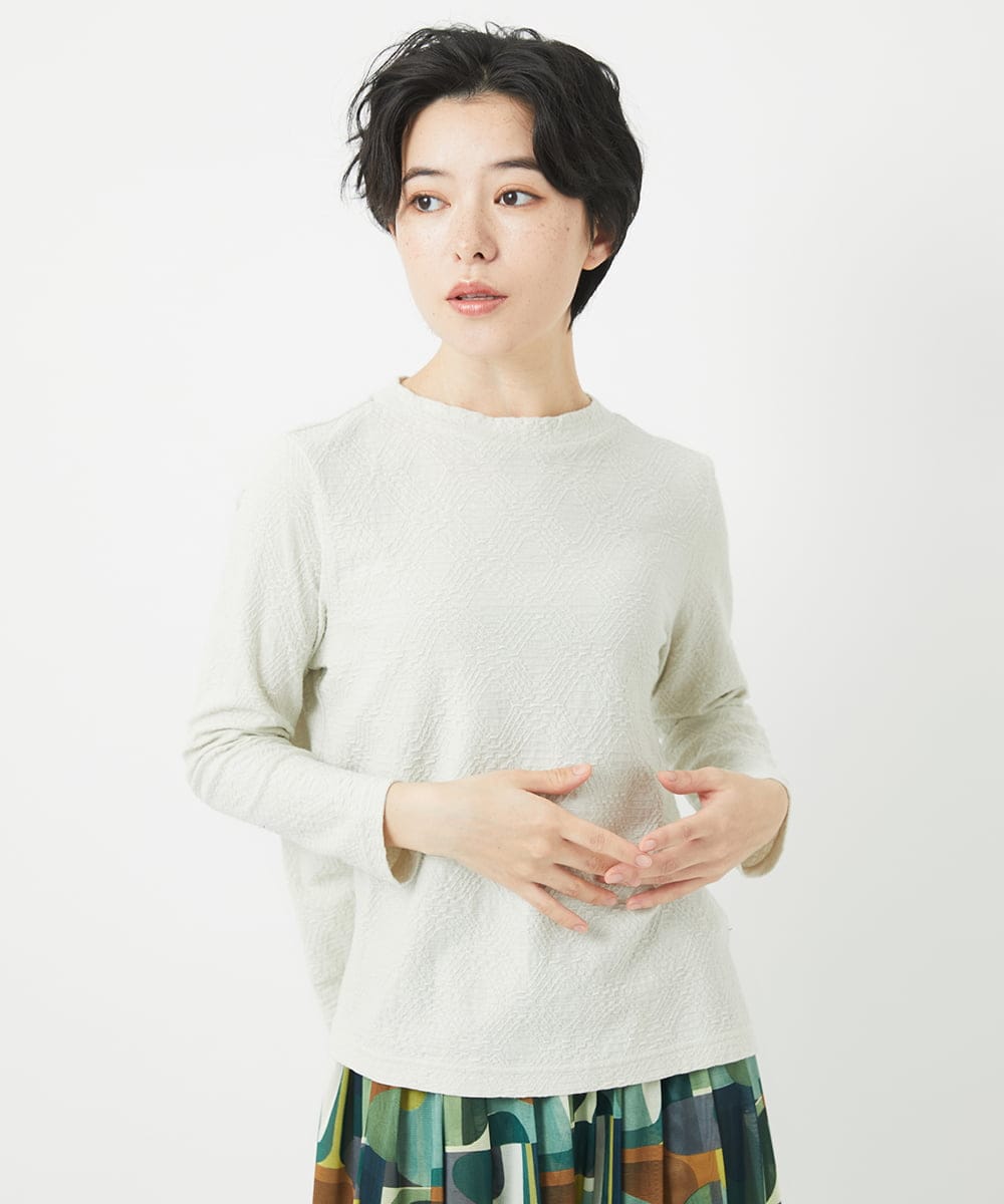 NHKEB53150 GIANNI LO GIUDICE(小さいサイズ) [日本製]綿麻バイアスチェックジャガードカットソー