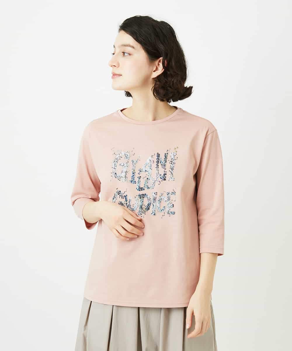 NHKED10200 GIANNI LO GIUDICE(小さいサイズ)(メゾン ドゥ サンク) [日本製]ハイゲージ天竺ロゴカットソー ピンク