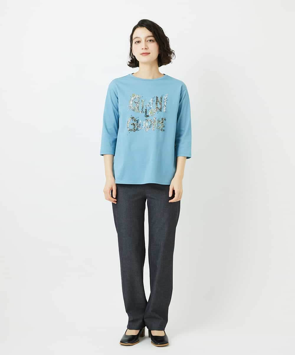 NHKED10200 GIANNI LO GIUDICE(小さいサイズ)(メゾン ドゥ サンク) [日本製]ハイゲージ天竺ロゴカットソー ライトブルー