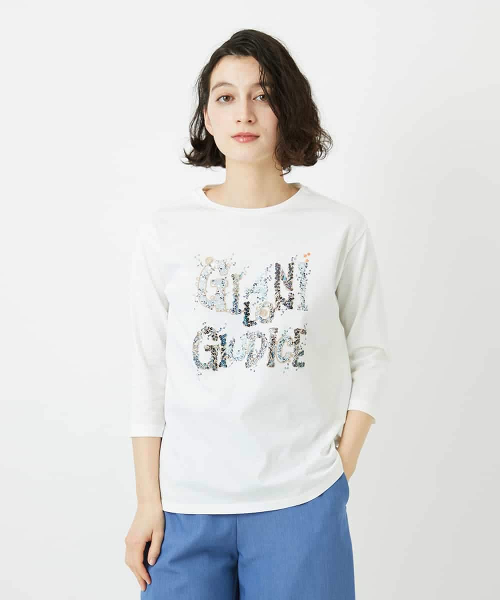 NHKED10200 GIANNI LO GIUDICE(小さいサイズ)(メゾン ドゥ サンク) [日本製]ハイゲージ天竺ロゴカットソー ホワイト