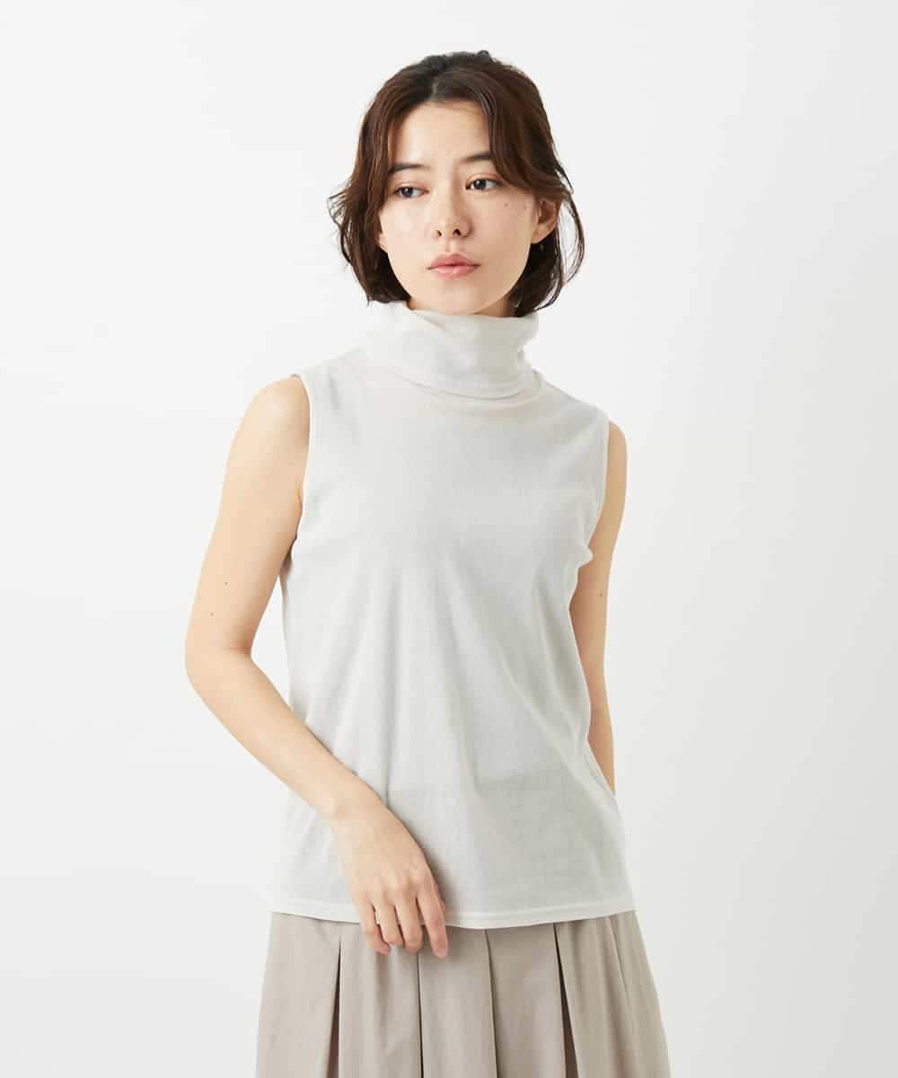 NHKEF82085 GIANNI LO GIUDICE(小さいサイズ)(メゾン ドゥ サンク) [日本製]コットンチュールノースリーブカットソー グレージュ