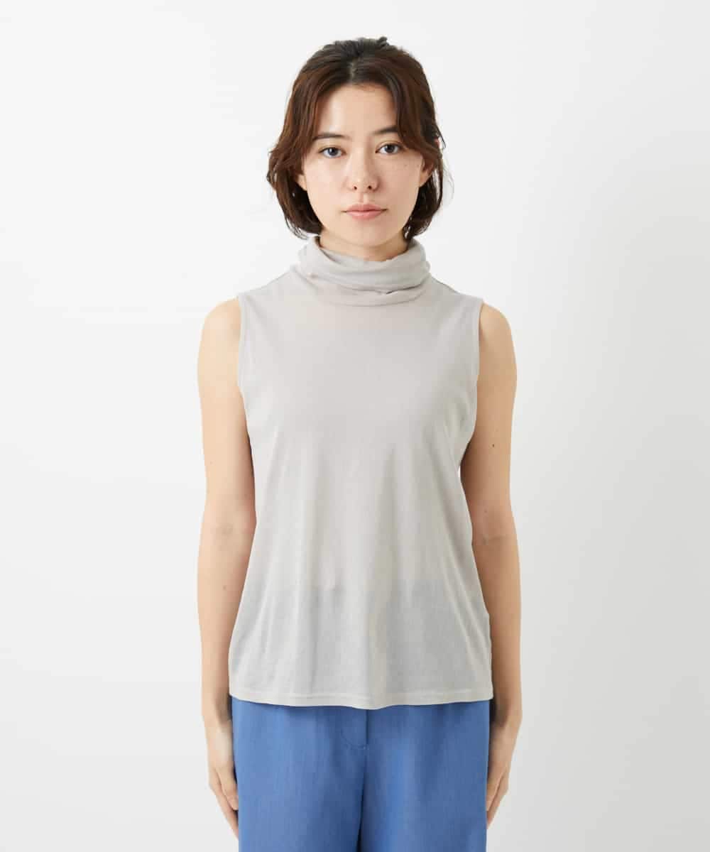 NHKEF82085 GIANNI LO GIUDICE(小さいサイズ)(メゾン ドゥ サンク) [日本製]コットンチュールノースリーブカットソー ライトグレー