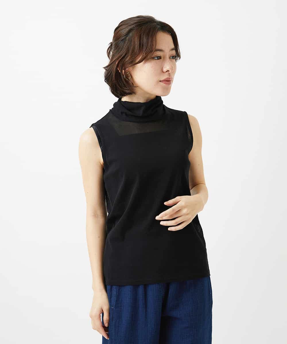 NHKEF82085 GIANNI LO GIUDICE(小さいサイズ)(メゾン ドゥ サンク) [日本製]コットンチュールノースリーブカットソー ブラック