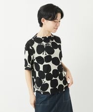 NHKGA26230 GIANNI LO GIUDICE(小さいサイズ)(メゾン ドゥ サンク) [日本製]コットンガーゼフライスドットバタフライカットソー ブラック☓ホワイト