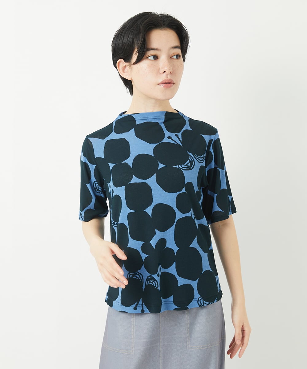 NHKGA26230 GIANNI LO GIUDICE(小さいサイズ)(メゾン ドゥ サンク) [日本製]コットンガーゼフライスドットバタフライカットソー ブラック☓ホワイト