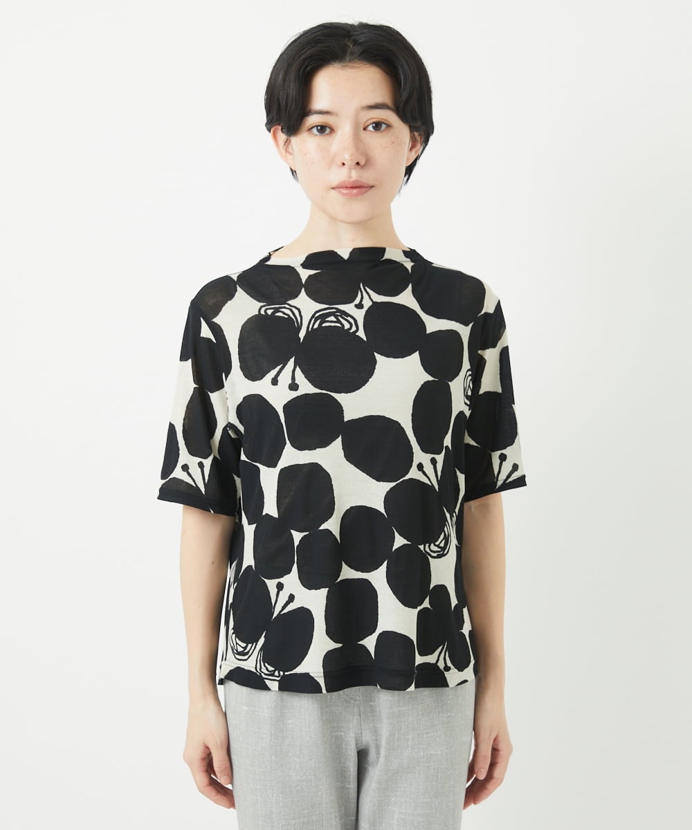 NHKGA26230 GIANNI LO GIUDICE(小さいサイズ)(メゾン ドゥ サンク) [日本製]コットンガーゼフライスドットバタフライカットソー ブラック☓ホワイト